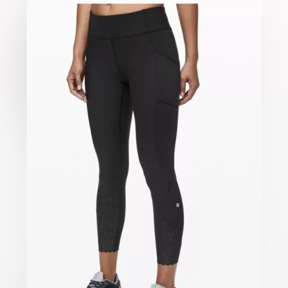 Lululemon Black Scalloped Hem Reflective Tight Stuff Pants